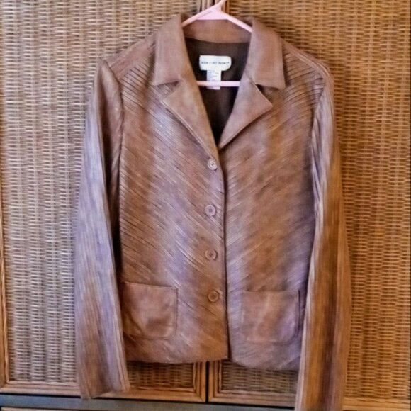NEWPORT NEWS Vintage WOMEN’S LEATHER JACKET BROWN Shimmer VERY NICE & Stretchy! - Picture 2 of 16